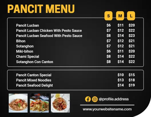 Elegant Black Pancit Specialty Cuisine Menu Template