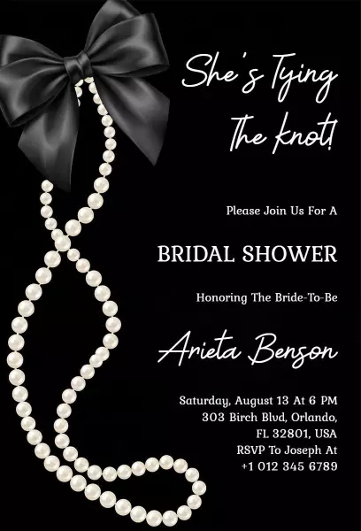 Elegant Black Pearl Bridal Shower Celebration Invitation Template
