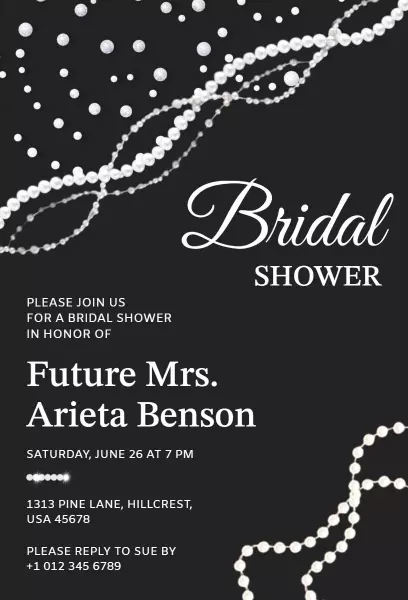 Elegant Black Pearl Themed Bridal Shower Invitation Template