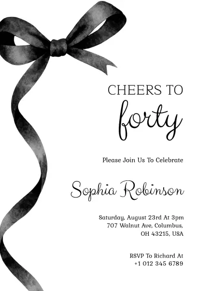 Elegant Black Ribbon Milestone Birthday Celebration Invitation Template