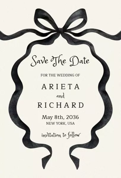 Elegant Black Ribbon Save The Date Wedding Invitation Template