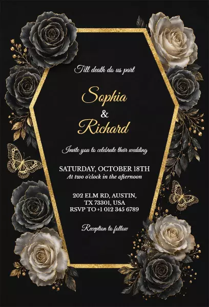 Elegant Black Rose Themed Wedding Celebration Invitation Template