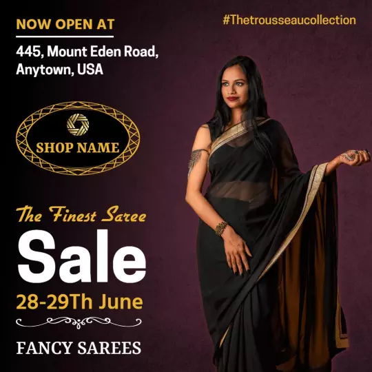 Elegant Black Saree Sale Promotion for Business Event Ad Template