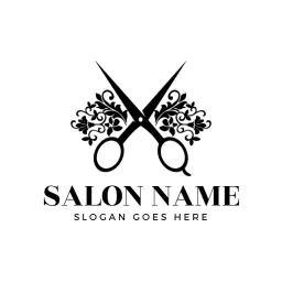 Elegant Black Scissors and Floral Design for Salon Logo Template