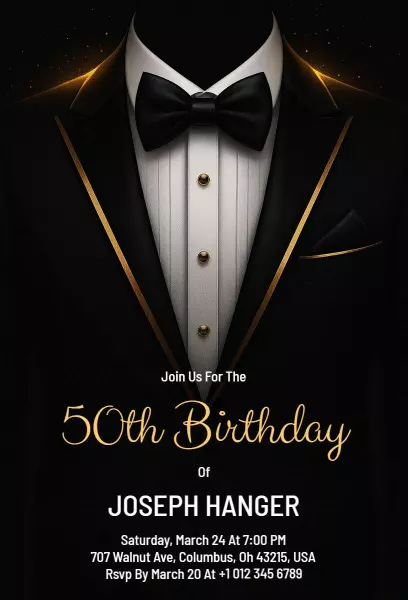 Elegant Black Tie 50th Birthday Celebration Invitation Template