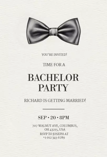 Elegant Black Tie Bachelor Party Celebration Invitation Template