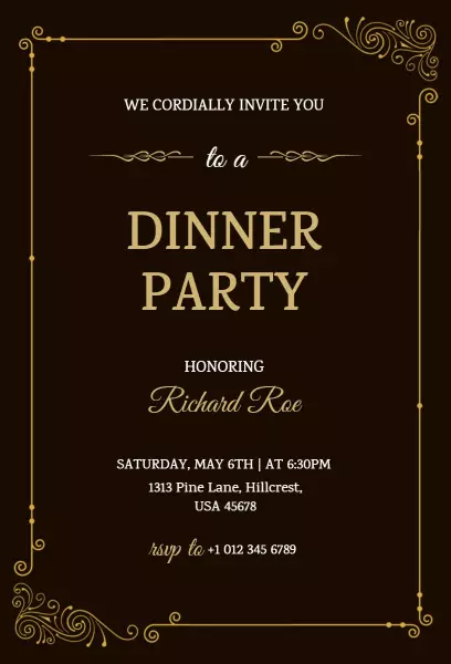 Elegant Black Tie Dinner Party Celebration Invitation Template