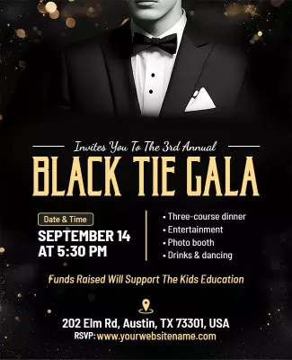 Elegant Black Tie Gala Fundraising Event Poster Template