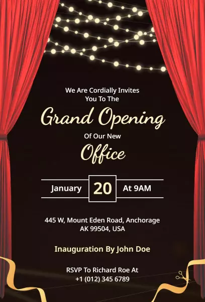Elegant Black Tie Grand Opening New Office Invitation Template