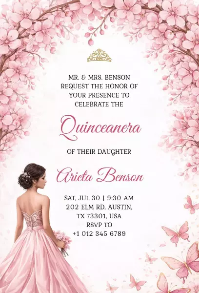 Elegant Blossom Quinceanera Celebration Invitation Template
