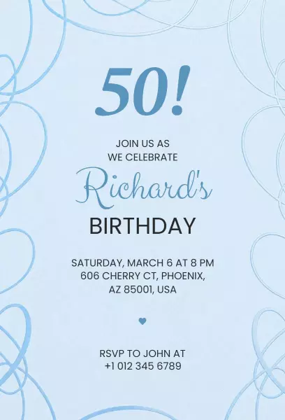 Elegant Blue 50th Birthday Celebration Invitation Template