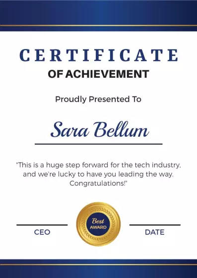 Elegant Blue Achievement Award Certificate Template