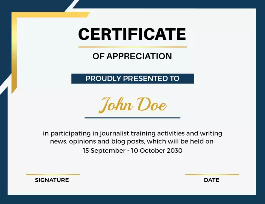 Elegant Blue and Gold Appreciation Training Certificate Template