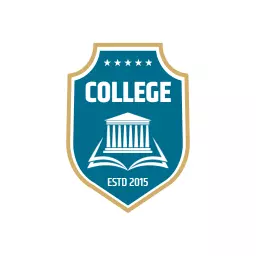 Elegant Blue and Gold College Badge with Academic Symbols Logo Template