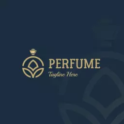 Elegant Blue and Gold Iconic Perfume Bottle Logo Template