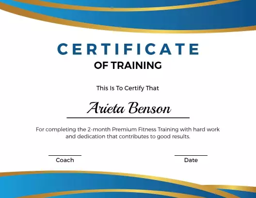 Elegant Blue and Gold Premium Fitness Training Certificate Template