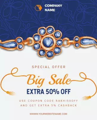Elegant Blue and Gold Rakhi Festival Sale Poster Template