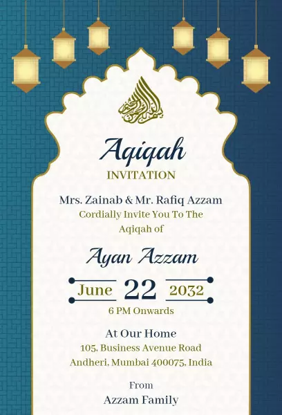 Elegant Blue Aqiqah Ceremony Family Celebration Invitation Template