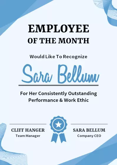 Elegant Blue Award for Employee of the Month Certificate Template