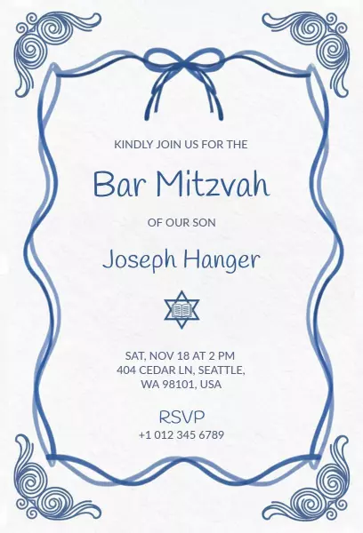 Elegant Blue Bar Mitzvah Celebration Invitation Template