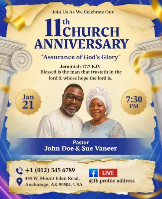 Elegant Blue Church Anniversary Celebration with Divine Themes Flyer Template