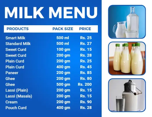 Elegant Blue Design with Milk Product List Menu Template