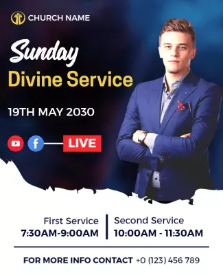 Elegant Blue Divine Sunday Service Announcement Poster Template