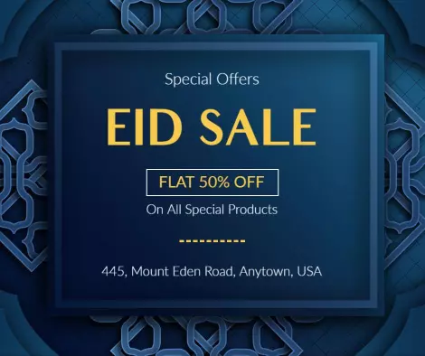 Elegant Blue Eid Sale Special Offers with 50% Discount Ad Template