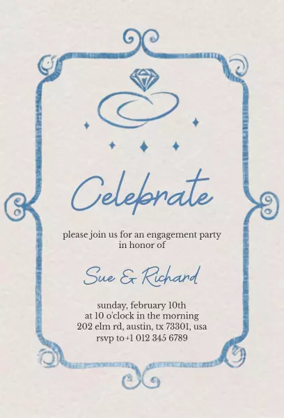 Elegant Blue Engagement Party Celebration Invitation Template