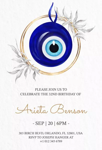 Elegant Blue Eye 32nd Birthday Celebration Invitation Template