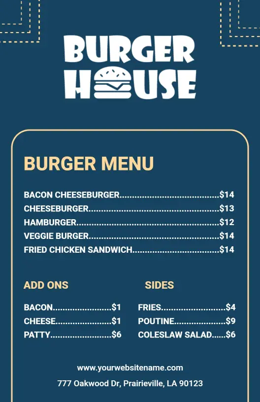 Elegant Blue Fast Food Burger Selection Menu Template
