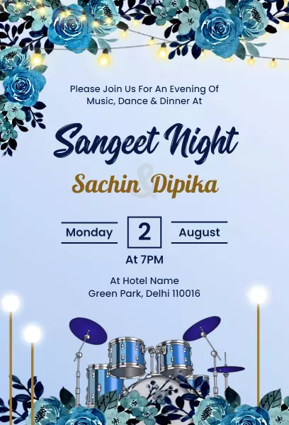 Elegant Blue Floral Sangeet Ceremony Celebration Invitation Template