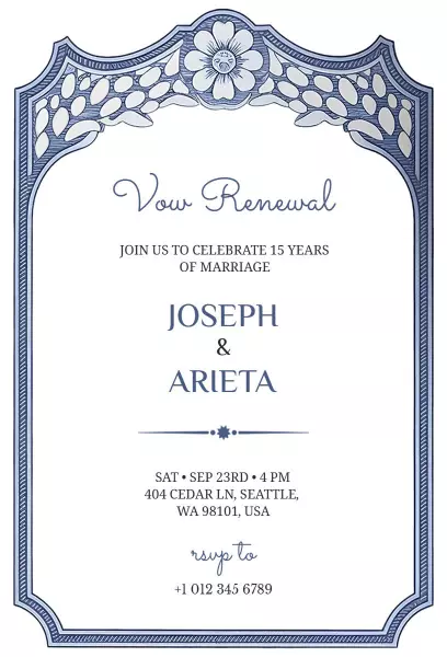 Elegant Blue Floral Vow Renewal Celebration Invitation Template