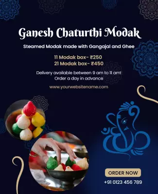 Elegant Blue Ganesh Chaturthi Modak Delivery Poster Template