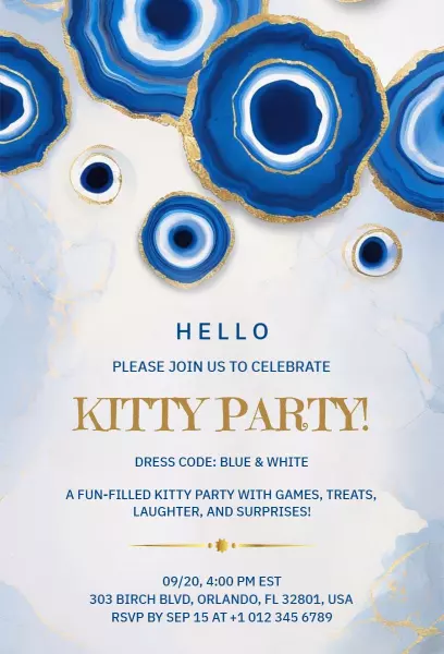 Elegant Blue Geode Kitty Party Celebration Invitation Template