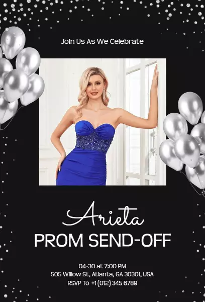 Elegant Blue Glamorous Prom Send-Off Celebration Invitation Template