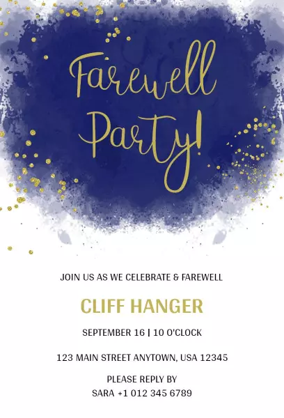 Elegant Blue Gold Farewell Celebration Party Invitation Template