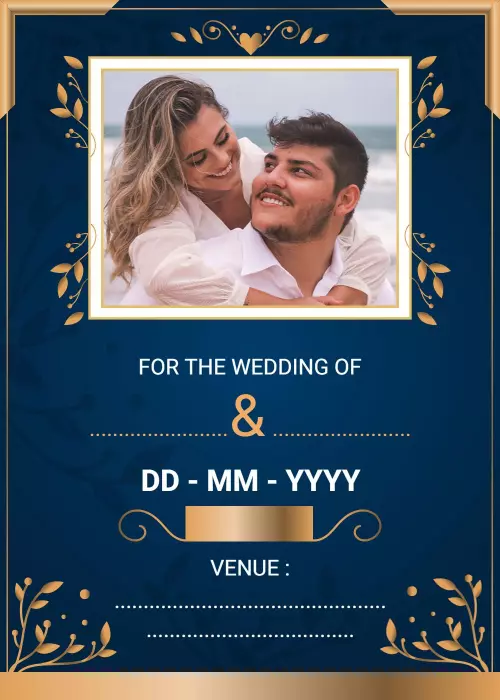 Elegant Blue Gold Floral Blank Wedding Invitation Template
