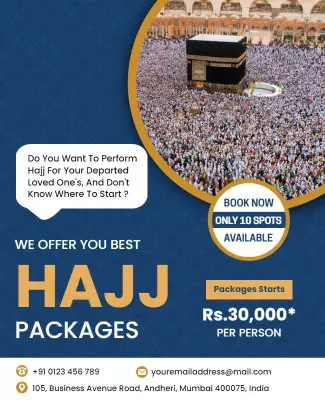 Elegant Blue Hajj Packages for Departed Loved Ones Poster Template