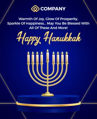 Elegant Blue Hanukkah Celebration with Menorah Poster Template