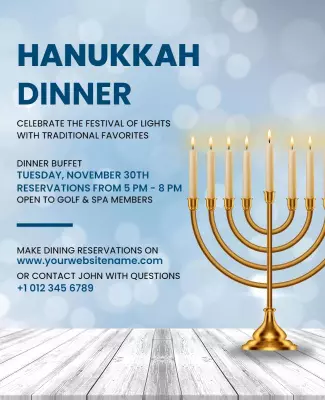 Elegant Blue Hanukkah Dinner Celebration Poster Template