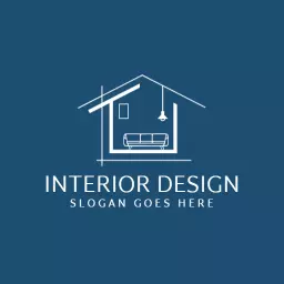 Elegant Blue Home Illustration Showcasing Interior Design Logo Template