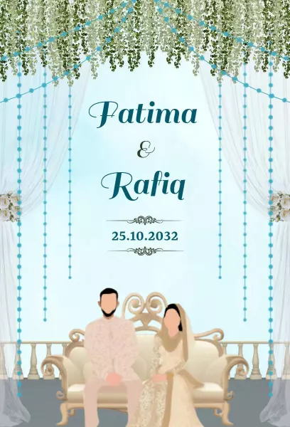 Elegant Blue Indian Wedding Nikah Celebration Invitation Template