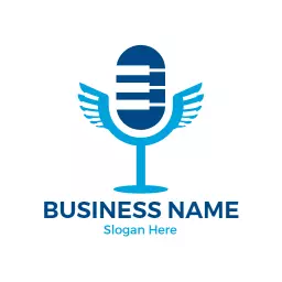 Elegant Blue Microphone with Piano Keys Inspired Logo Template