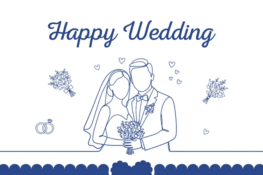 Elegant Blue Outline Wedding Postcard Template