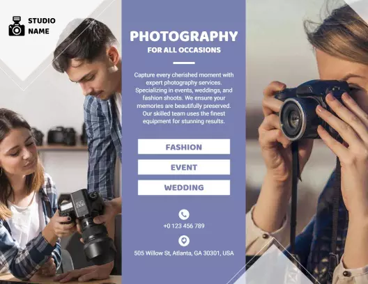 Elegant Blue Photography Services Fashion Event and Wedding Brochure Template