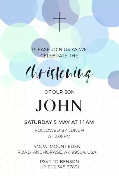 Elegant Blue Polka Dot Christening Celebration Invitation Template