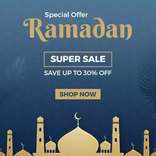 Elegant Blue Ramadan Festival Sale with Mosque Design Ad Template