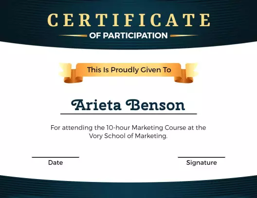 Elegant Blue Ribbon Corporate Marketing Course Certificate Template