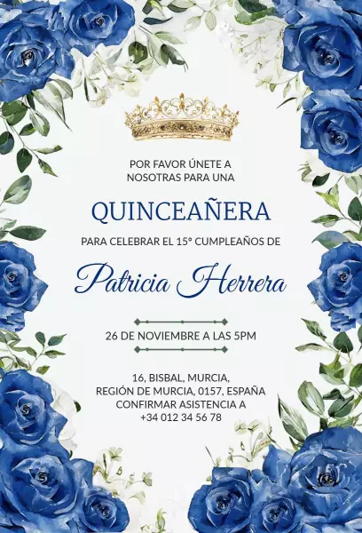 Elegant Blue Roses Quinceanera Celebration Invitation Template